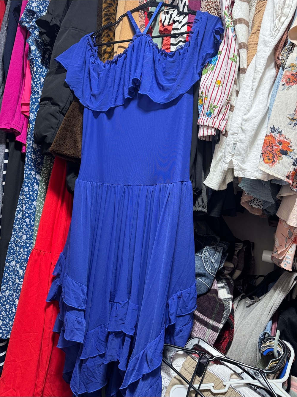 bebe Royal Blue Ruffle High-Low Dress